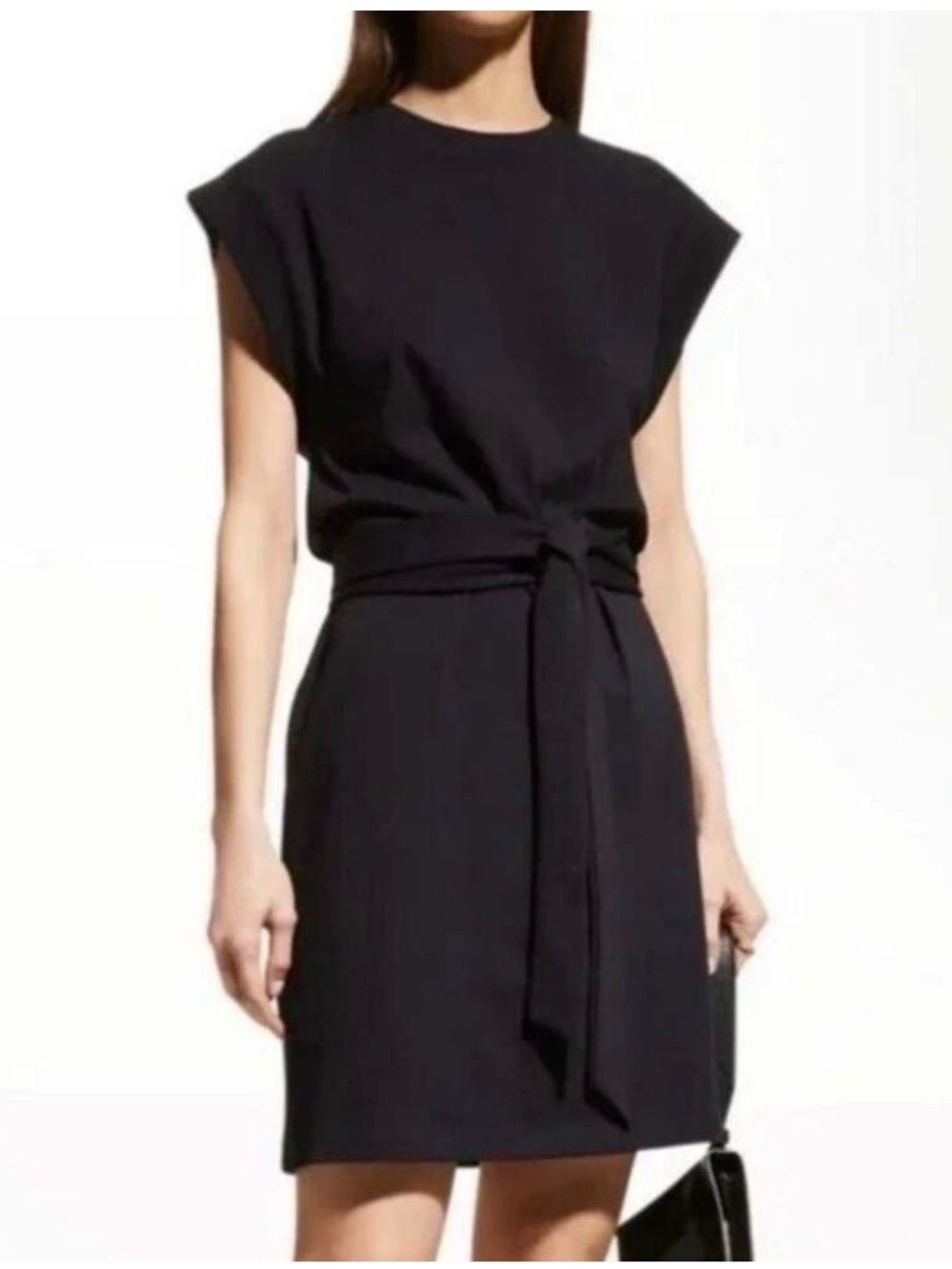 VINCE Black Tie-Waist Mini Dress Cap Sleeve Size L | Business Casual Work Dress